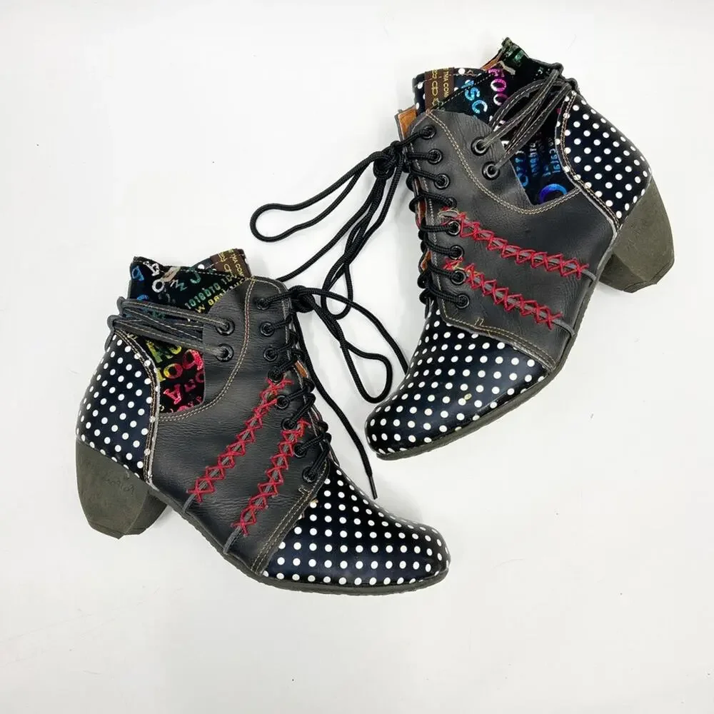 TMA Maia Polka Dot Ankle Boots Booties Sz 8.5 40